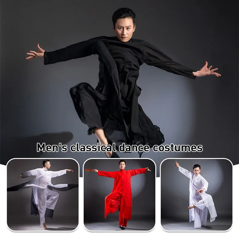 Double Chiffon Traditional Chinese TaiChi Kung Fu Suit Yangko Classical Dance Wear Wushu Performance Martial Arts Show Costume