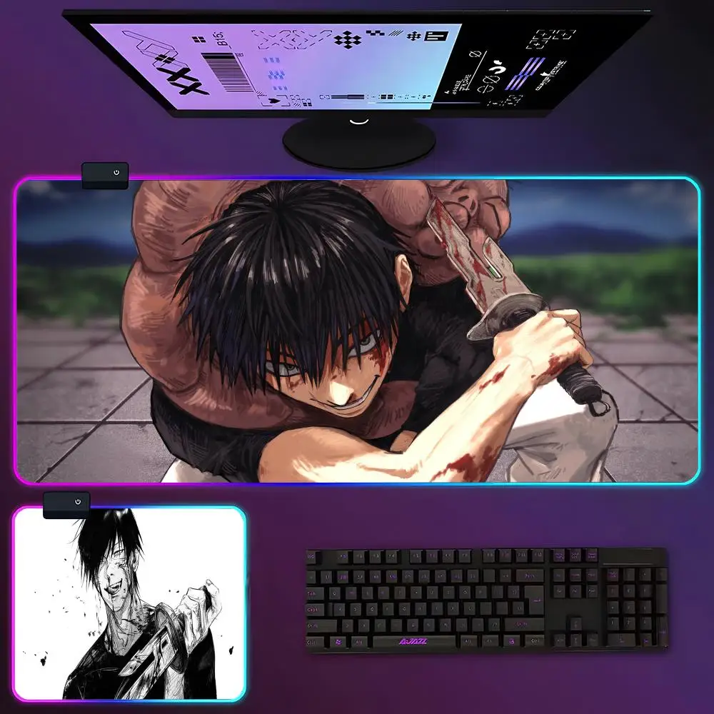 

Anime Toji Fushiguro Mouse Pad RGB Luminous 900X400mm Large Table Mat Non-slip Extra Large Game Office Mouse Pad