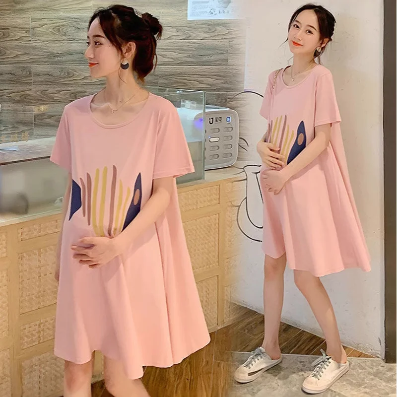 

Elegant Sweet Fish Print Short Sleeve Maternity Dress Soft Loose Stylish Comfortable for Pregnancy Casual Dresses Pregnant