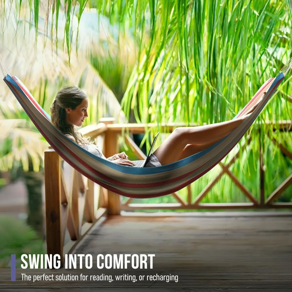 Extra-Long Two Person Portable Hammock Bed for Indoor or Outdoor Use with Rope and Pouch