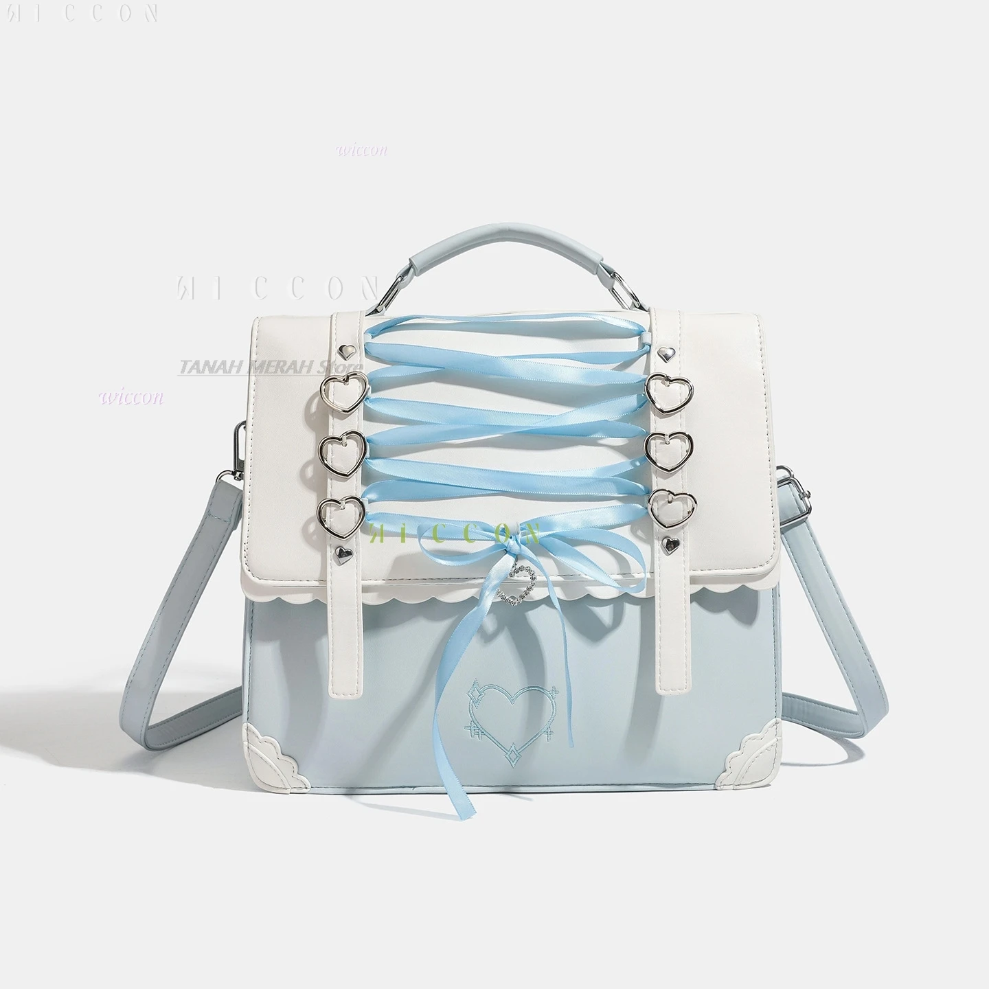 Jirai kei New Japanese Style Lolita Ita Bag with Heart  Bow Decor 4-Way Handheld Shoulder Crossbody Backpack for Women