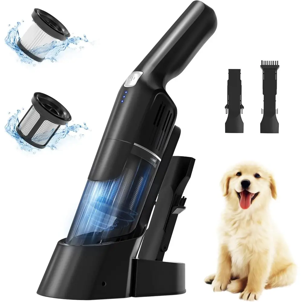 

Портативный ручной пылесос, беспроводной автомобильный пылесос 15KPA, перезаряжаемый, с зарядной станцией, эргономичная ручка, насадка для труднодоступных мест 2-в-1, 2 скорости