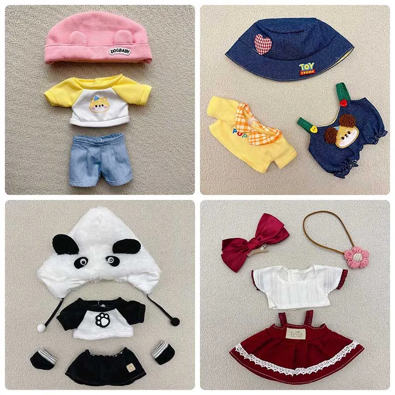 20cm Cotton Doll Clothes Suit 1/7 Doll Skirt Cute Cartoon Pattern Casual Clothing Waistcoat Set Dress Up Doll Accessories