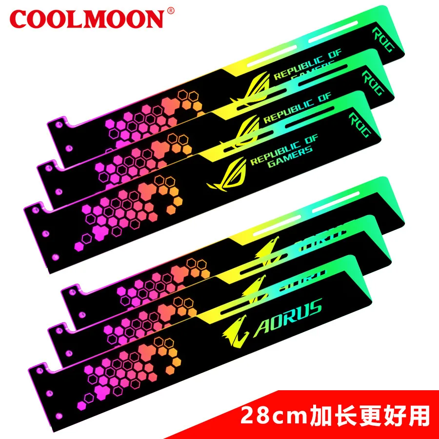 COOLMOON Molex 소형 RGB 그래픽 카드 홀더, 팬텀 컬러 변경, 아우라 싱크 확장 버전, 4 핀, 28cm x 5.5cm