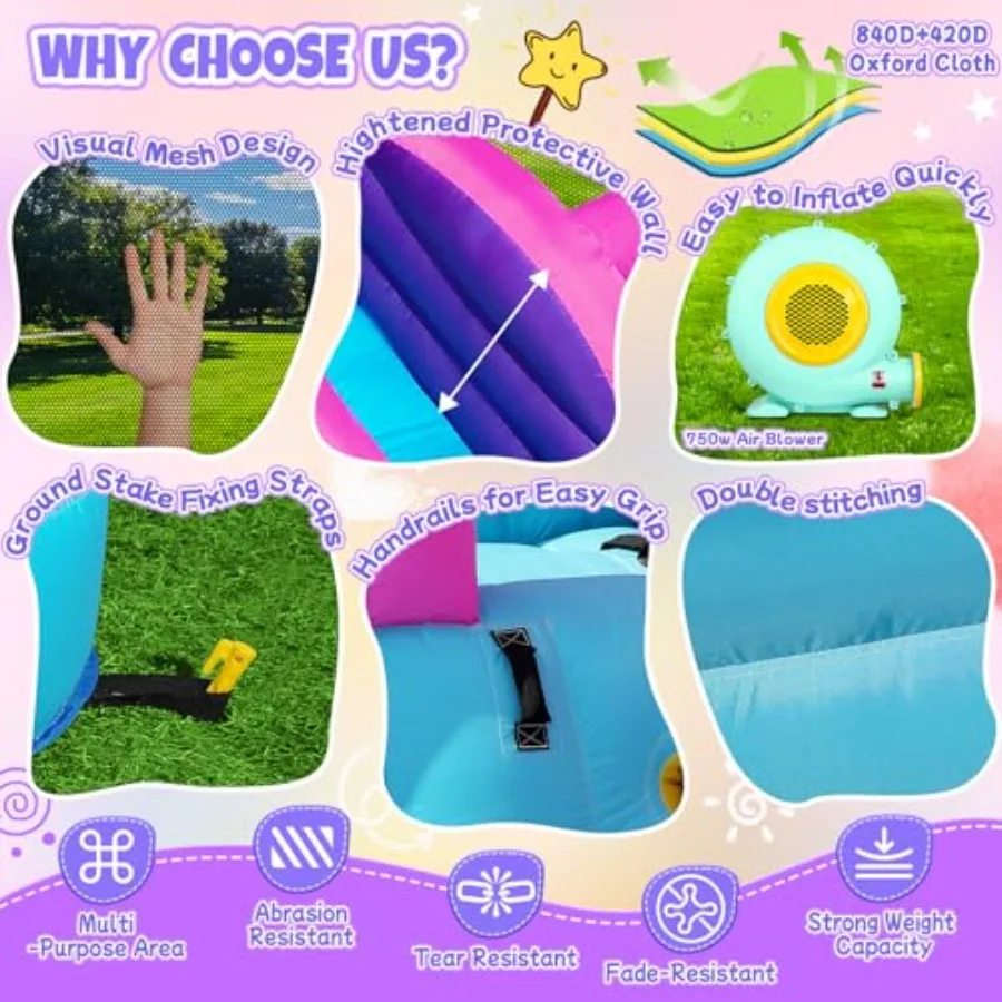 Inflatable bounce house for outdoor and indoor use PVC material blue and yellow includes double water slide climbing wall splas view 4