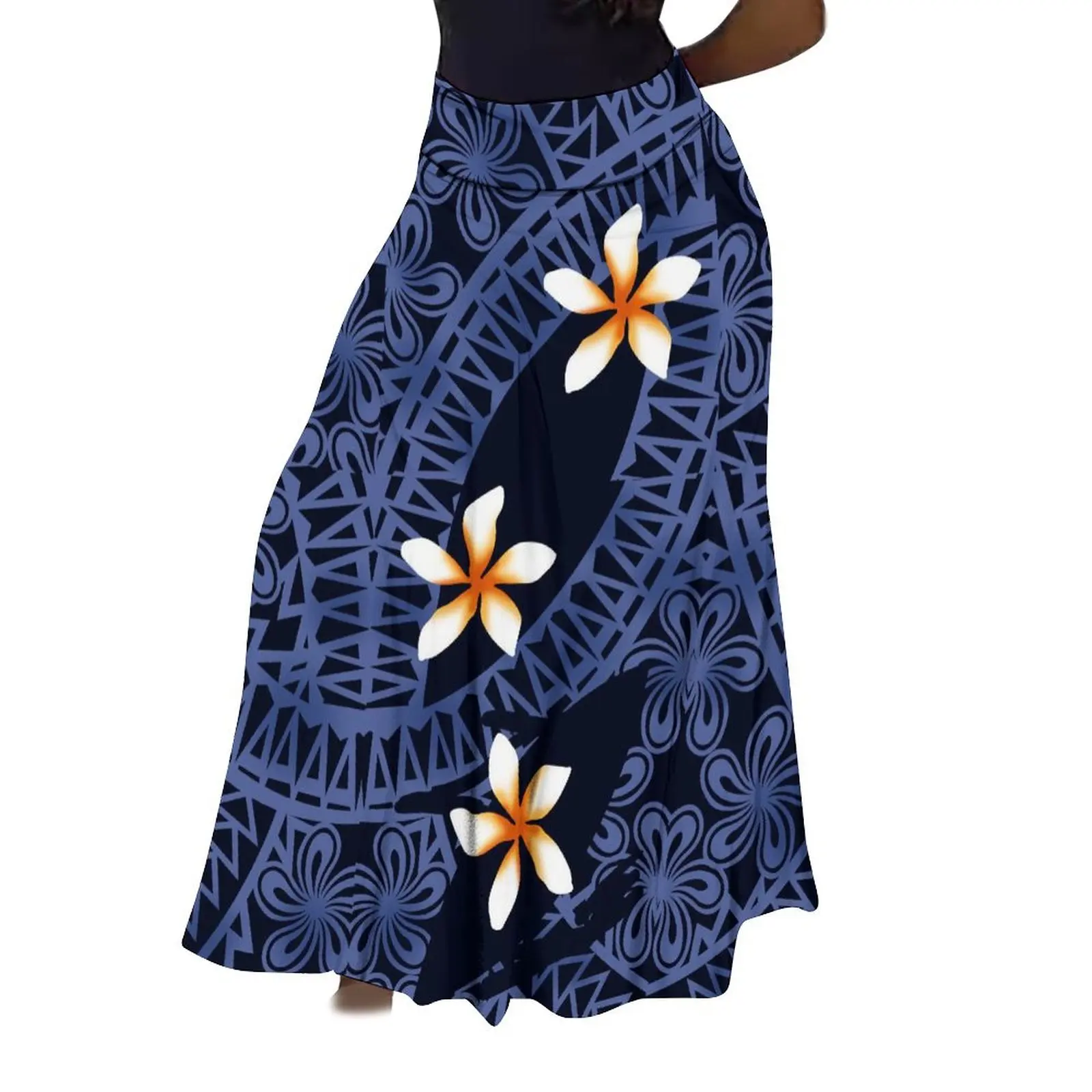 

Samoan Ethnic Style Ladies Casual High-Waisted Skirt Matched With Full-Length Polynesian Island Design Vintage Print