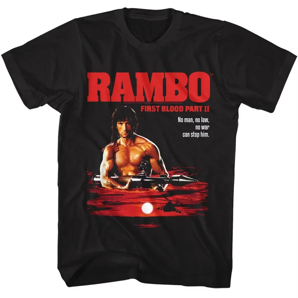 Camiseta con estampado de Rambo para hombre, camiseta clásica de verano con gráfico de película de acción, camiseta informal de manga corta estilo callejero, top gráfico holgado