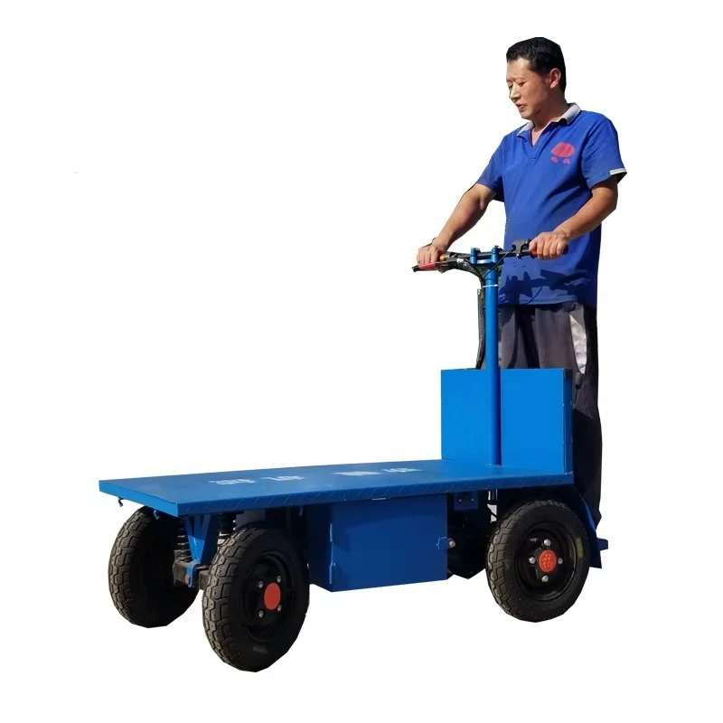 Warehouse handling Electric four-wheel flatbed truck Logistics Warehousing and hauling cycle Standing flatbed truck view 6