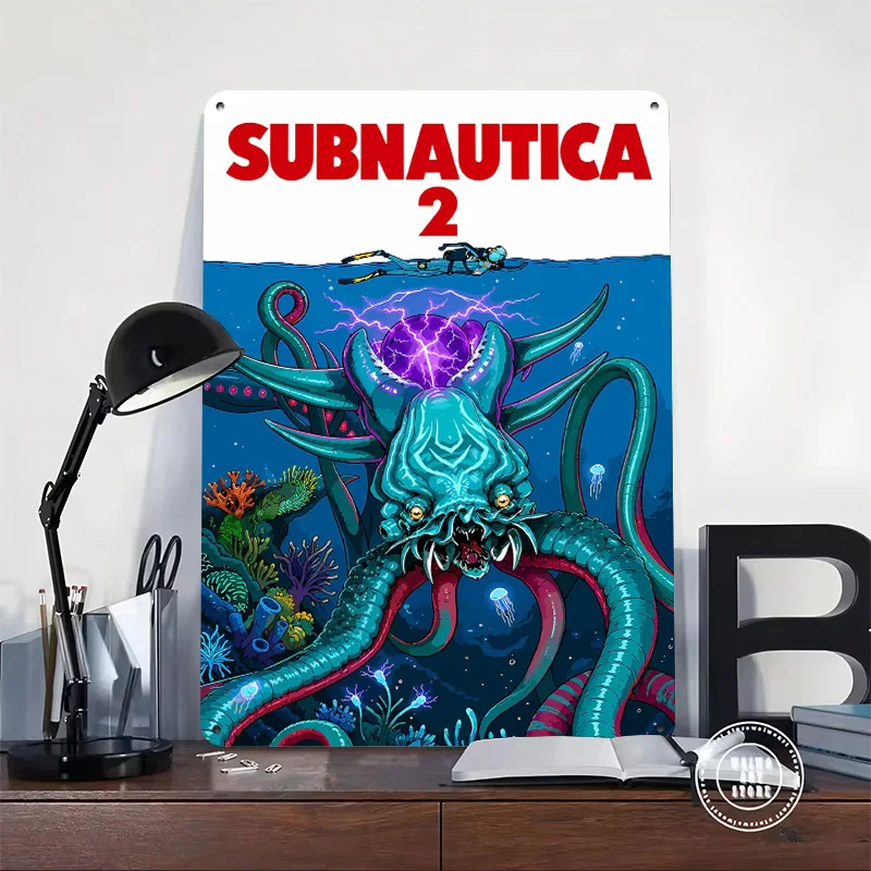 Subnautica 2 Cover 3D Printed Texture Poster Personalized Wall Art Retro Metal Tin Signs for Gaming Room Decoration Items House