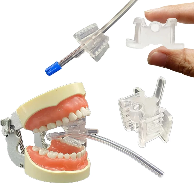 1pcs Dentistry Holding Silicone Bite Block Dental Silicone Mouth Support with Saliva Ejector Hole Mouth Opener Occlusal Tools