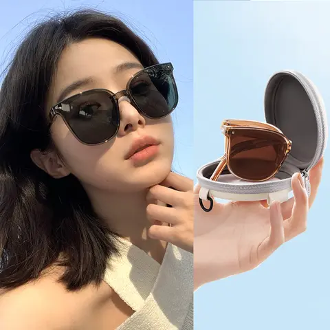 여성용 접이식 선글라스 케이스 포함, 에어 쿠션 안경, UV 400 편광 안경, 패션