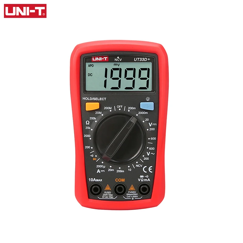 UNI-T UT33D+ Mini Digital Multimeter 600V NCV Palm Size Manual Range AC DC Voltmeter Ammeter Resistance Tester