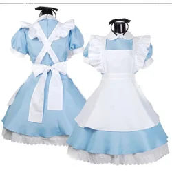 Girls Woman Amine Cosplay Costume Waitress Maid Party Stage Costumes Alice in Wonderland Blue Light Tone Lolita Maid Costume