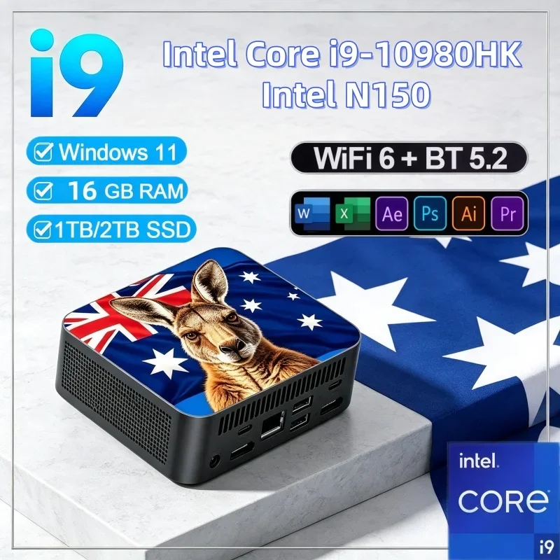 ポータブル小型ミニpc-windows11-intel-i9‑10980hk-n150-16gb-2tb-ssd-bt52-ゲーミング、ストリーミング、オフィス向けパワフルデスクトップコンピューター