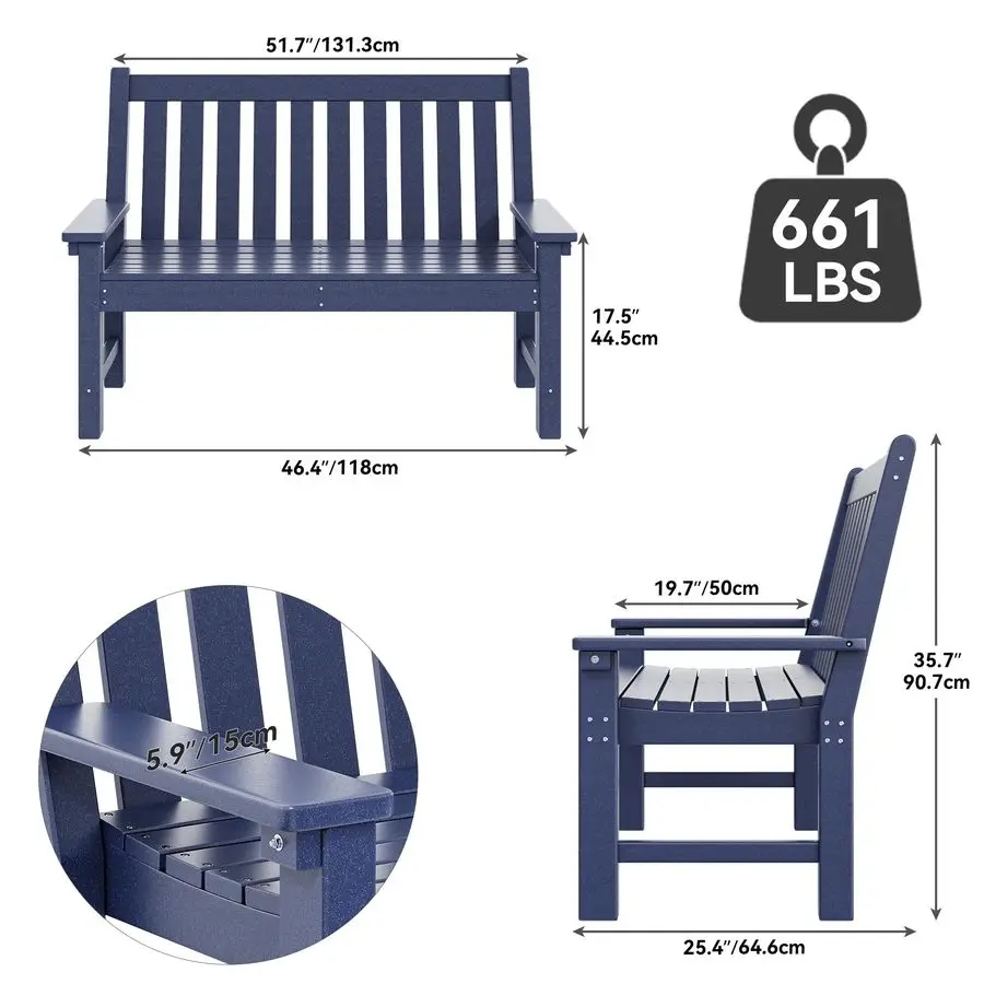 Ławka ogrodowa, ławka zewnętrzna odporna na każdą pogodę dla 2-3 osób, ławki na patio odporne na blaknięcie i zniszczenia dla parku, werandy, patio i podwórka N