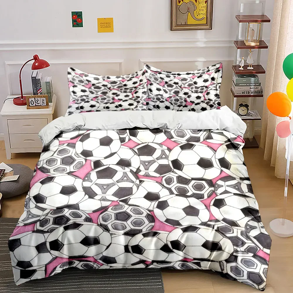 Soccer Ball Printed Fabric Set Soft Comfortable Duvet Cover Bedding Set Included 1*Duvet Cover & 2*Pillowcases, gift