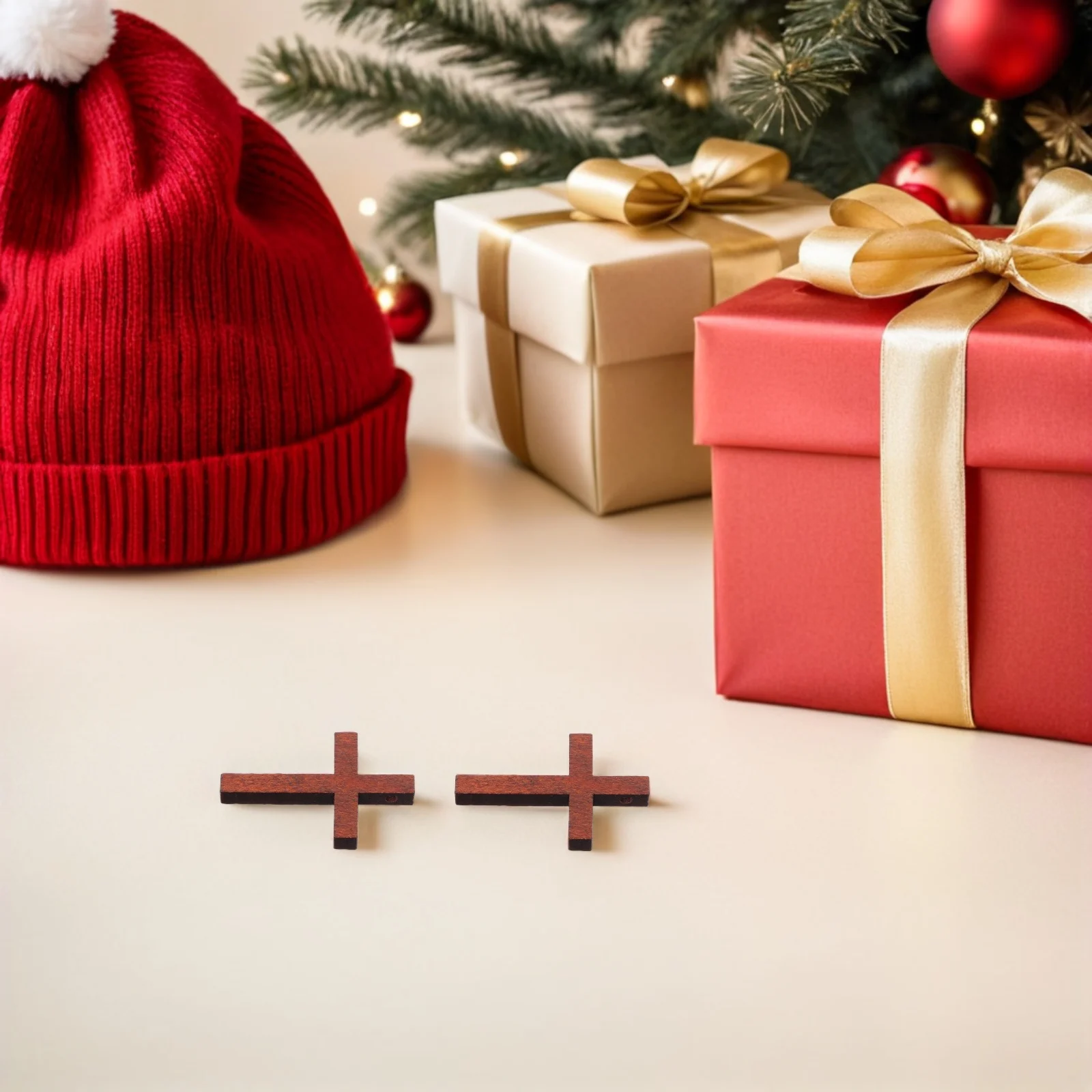 

50 set Small Wooden Cross Pendant Natural Pocket Prayer Crosses For Christmas Decor Religious Jewelry Diy Craft Charms