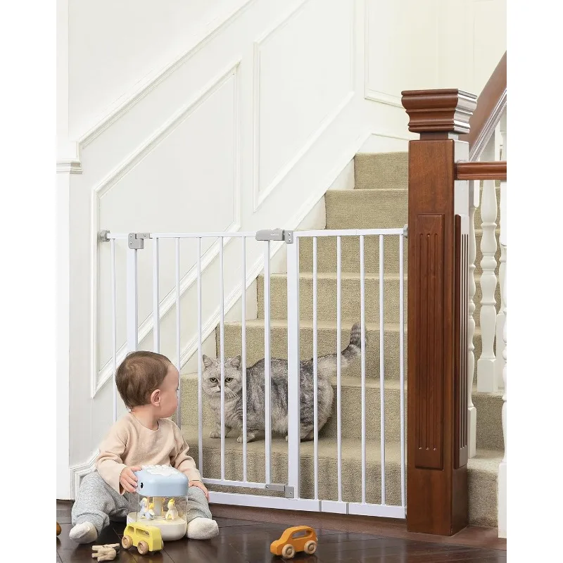 

28.9-42.1 inch wide baby gate for stairs and doorways, 30 inch high pressure mounted stair dog gate, expandable