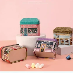 Mini Shop Design Collectables Tin Box Little House Seal Storage Box Candy Chocolate Container Small Packing Gifts for Kids Girl