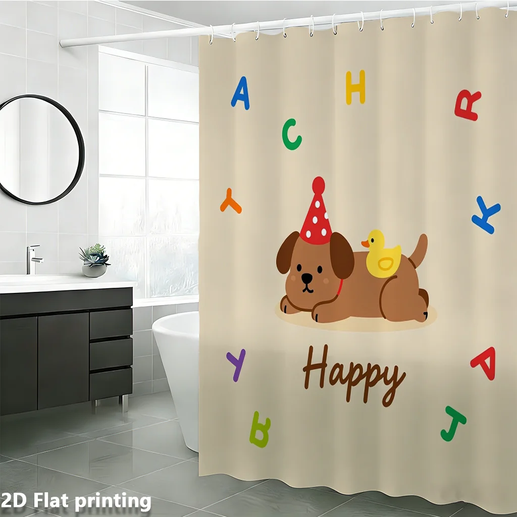 

Cute Dog with ABC Letters Shower Curtain – 2D Digital Print Polyester, Grommet Top, 72x72 inch