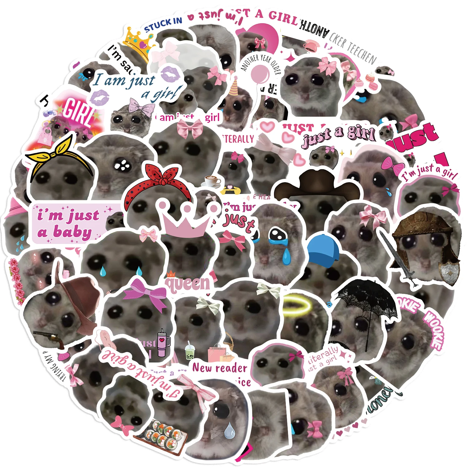 56/112PCS Sad Hamster Meme Cute Mouse Sticker Aesthetic Kawaii Decals Cute Cartoon Laptop Luggage Bicycle Diary Stickers