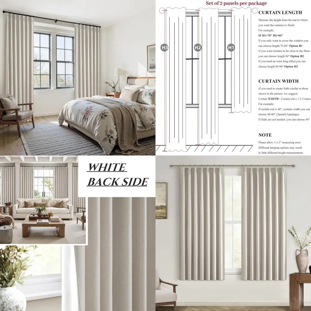 63 ستائر تعتيم طويلة ذات لوحتين، ستائر معزولة حراريًا لـ 62 نافذة، كتان تصفية الضوء (40 × 63 × 2)