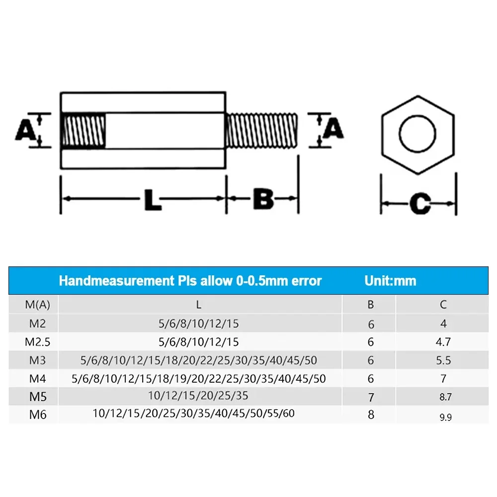 Board Rack Stud Standoff Hex Nylon Motherboard Spacing Screws Male to Female Columns M2 M2.5 M3 M4 M5 M6 Spacers Black White