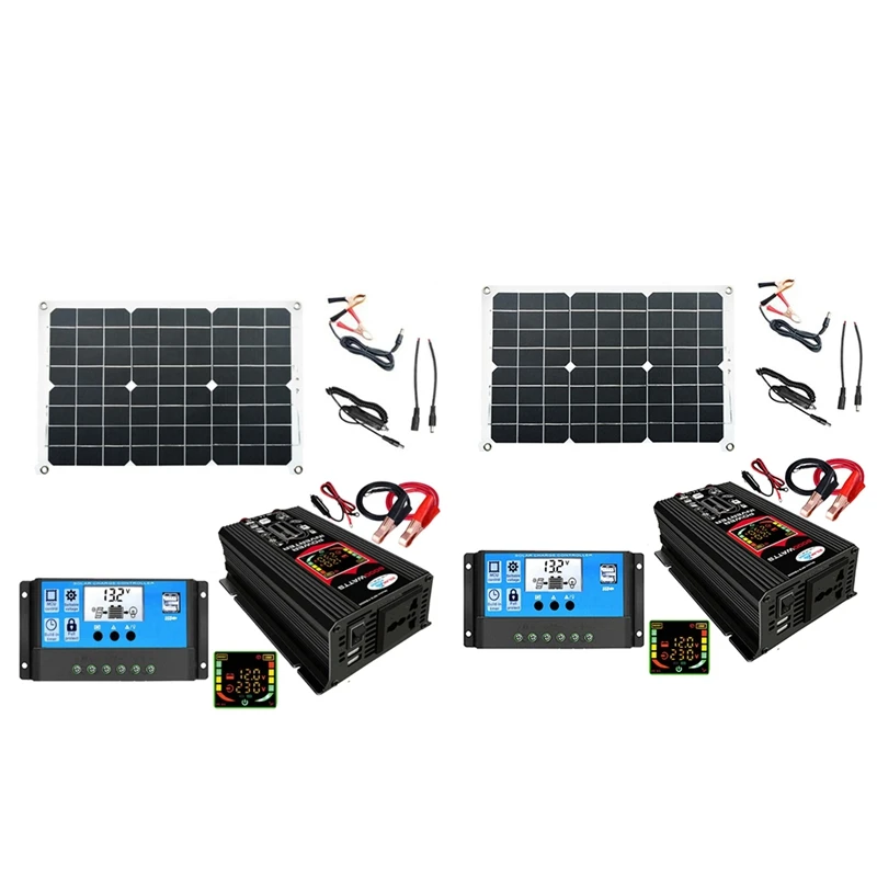 

Solar Panel Kit Complete 6000W Modified Sine Wave Inverter LCD Display Dual USB DC12V To With 30A Solar Controller