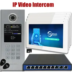 Tuya Smart 7-inch IP Video Intercom Phone for 4 Apartment Building Digital Keypad with IC Card