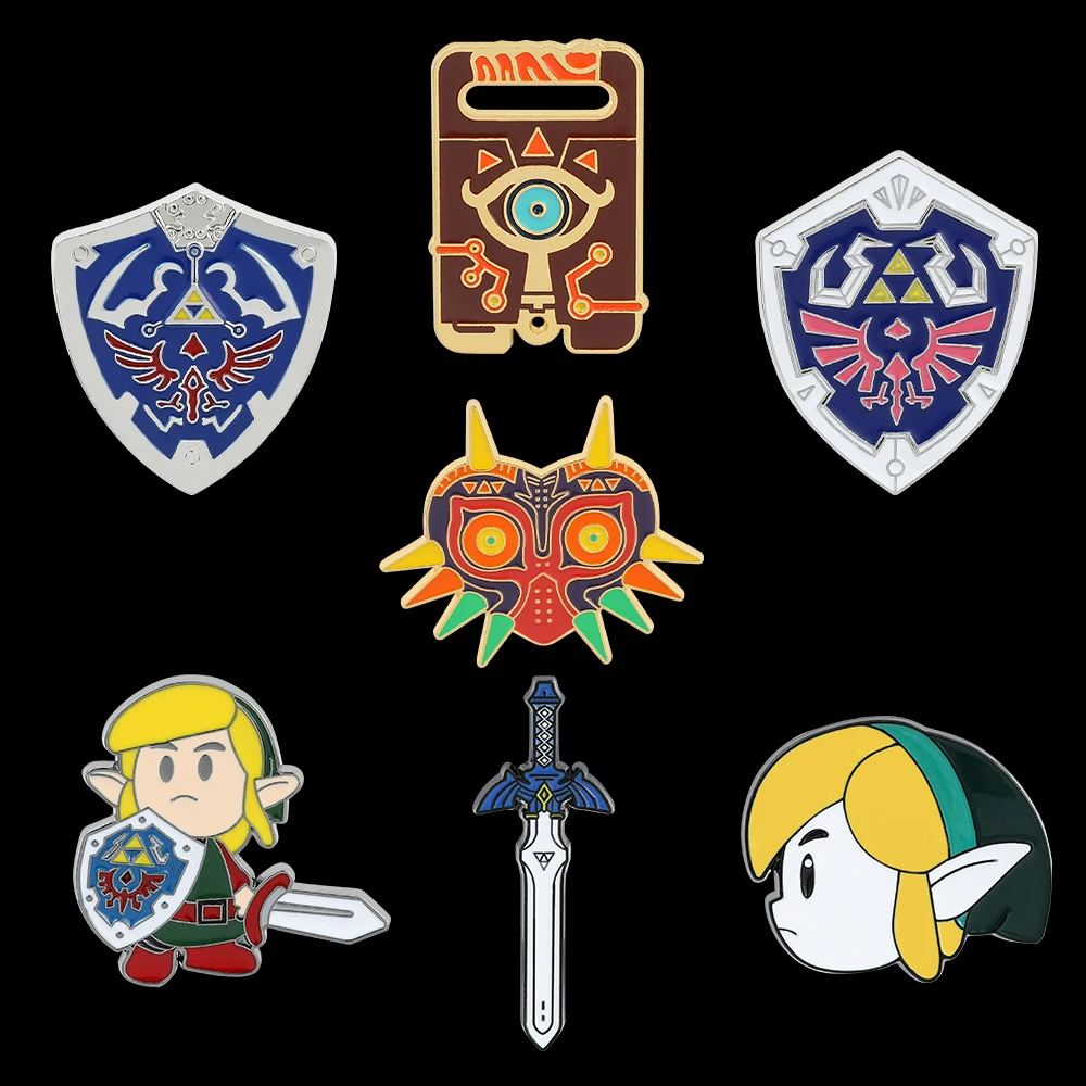 Alfileres esmaltados de la leyenda de Zelda, insignia de juego de Zelda, broche de espada Haley y el escudo para novio, regalos de joyería para coleccionar