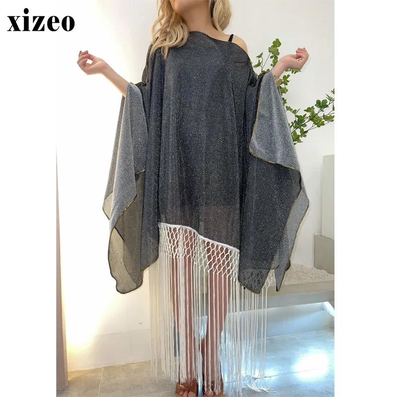 

XIZEO summer fashion Party tassels Elegant Dress Muslim Abaya caftan Robe casual Sexy Ladyleopard print fashion beach kaftan