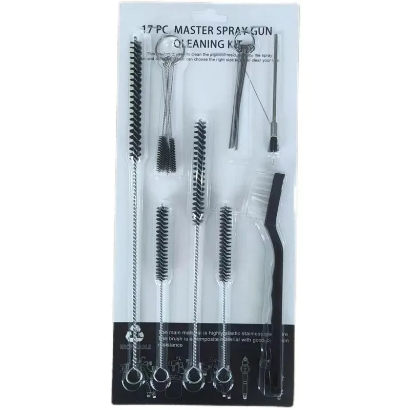 Kit de herramientas de reparación y limpieza de boquillas para pistolas de pulverización de aerógrafo, herramienta de limpieza con aguja y juego de cepillos, 17 Uds.