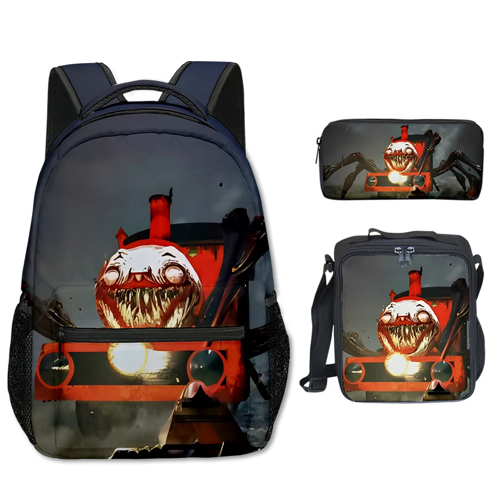 Popular Novelty Cool Choo-Choo Charles 3D Print 3pcs/Set Student School Bags Laptop Backpack Crossbody Lunch bag Pencil Case