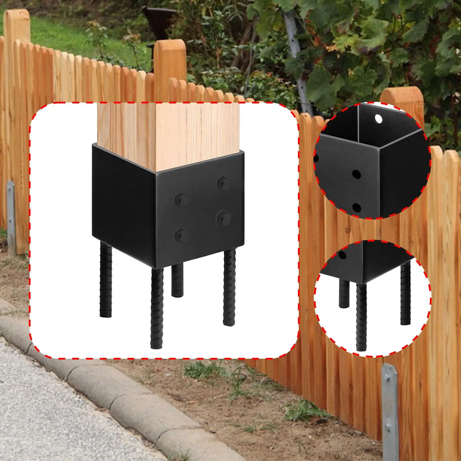 Wet Concrete Fence Post Holder Anchor Bracket Ground Spike Base for Fence Post Support Patio Deck Railing Metal Fence