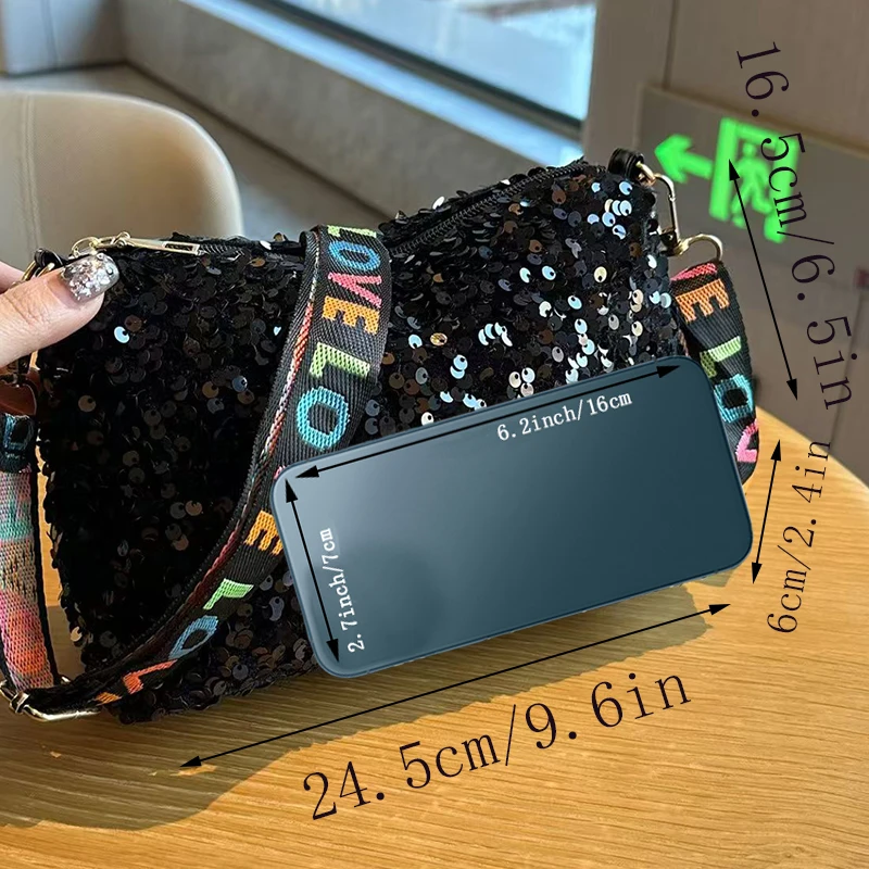 ユニークなストラップデザインの女性用スパンコールスクエアクロスボディバッグ、特別な機会やパーティーに最適なエレガントな小さなショルダーバッグ