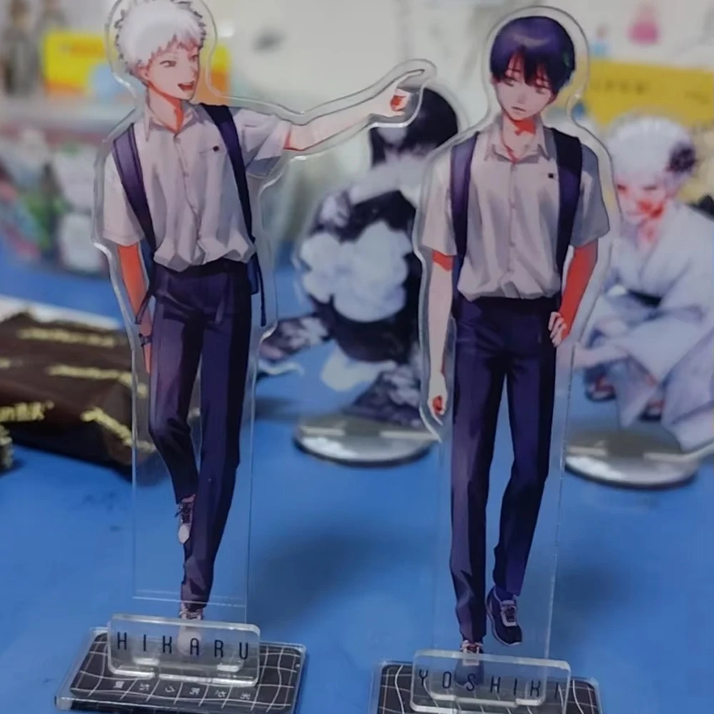 2-teiliges Set Anime-Cartoon „The Summer Hikaru Died“ Hikaru Indo Tsujinaka Yoshiki Cosplay Niedliche Acryl-Figur Standmodell Tischdekoration – Detail 4