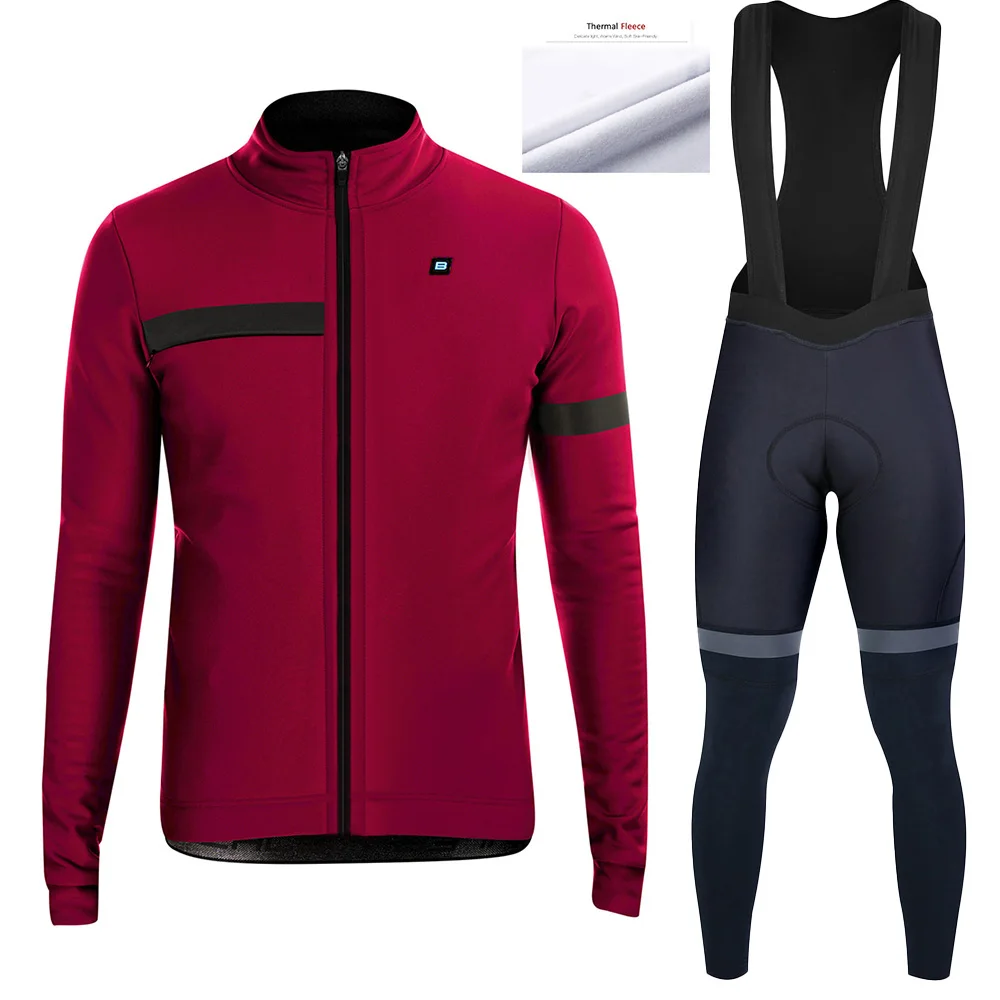 2022 BIEHLER Winter Thermal Fleece Cycling Jersey Set Men Winter Bicycle Long Sleeve Suit Bib Pants Clothes Bike Sportswear Warm