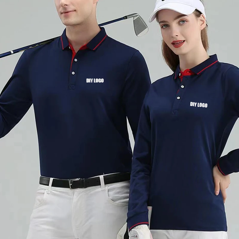 Print Embroidery Your Logo Men\'s Polo Shirts Solid Color Long Sleeve Polo Shirts for Men New Spring Social Business Polos Male