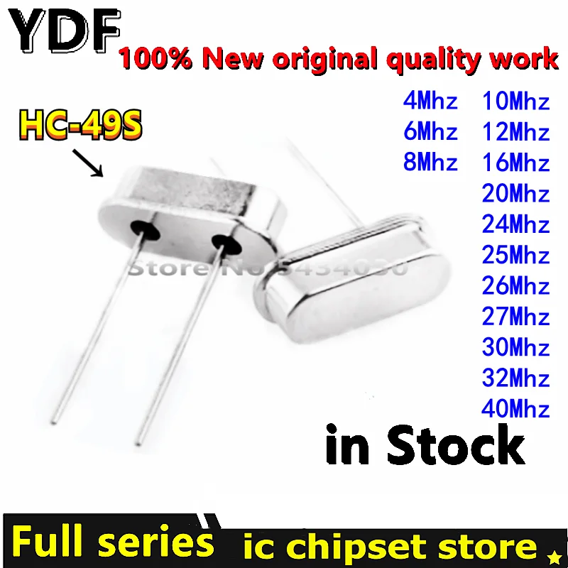 (10pcs) HC-49S 4Mhz 6Mhz 8Mhz 10Mhz 12Mhz 16Mhz 20Mhz 24Mhz 25Mhz 26Mhz 27Mhz 30Mhz  32Mhz  40Mhz ..Crystal Oscillation DIP-2