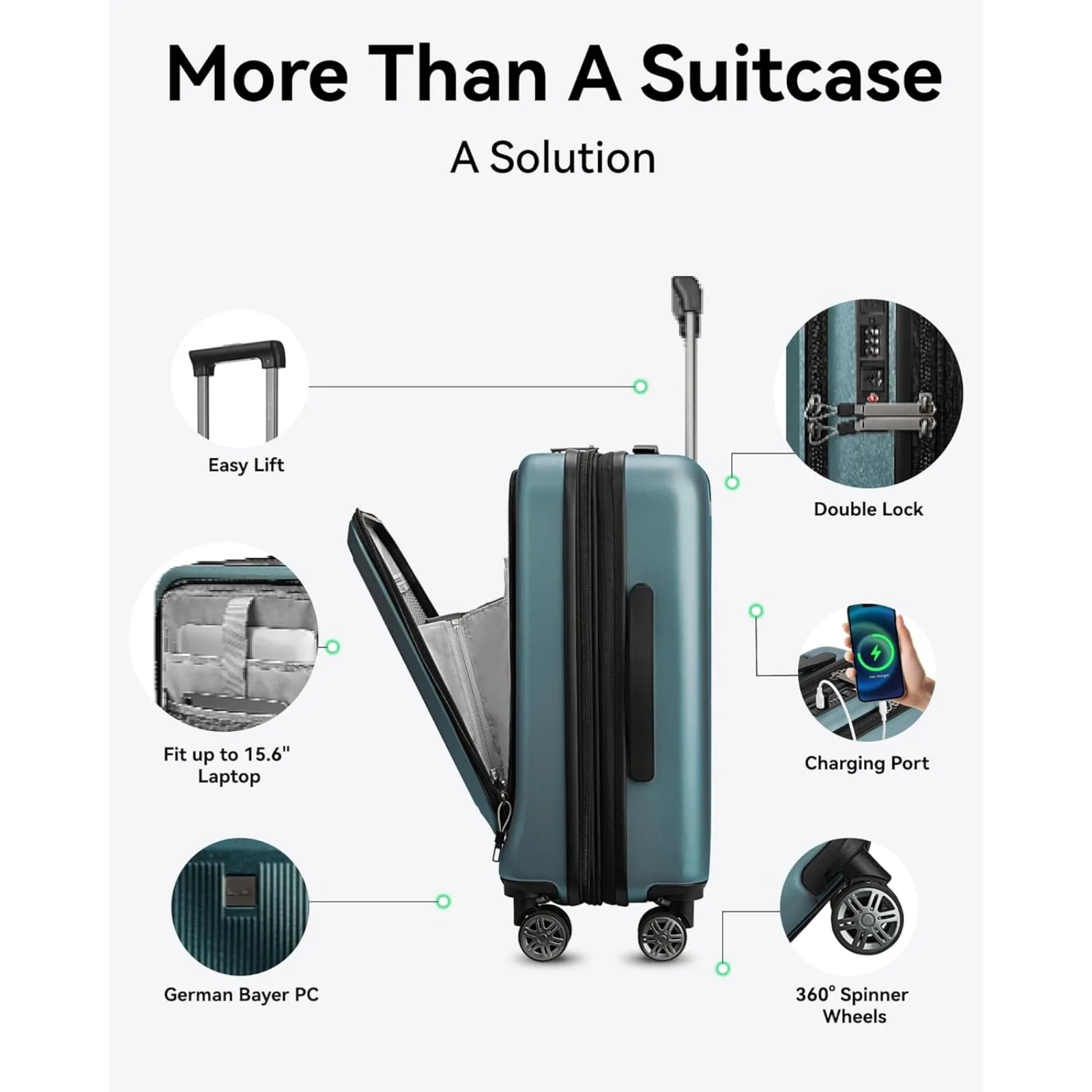 حقيبة LUGGEX Carry on Luggage المعتمدة لشركة الطيران، حقيبة صلبة للكمبيوتر الشخصي مع جيب أمامي، أمتعة قابلة للتوسيع (20 بوصة، 36.7 لتر)