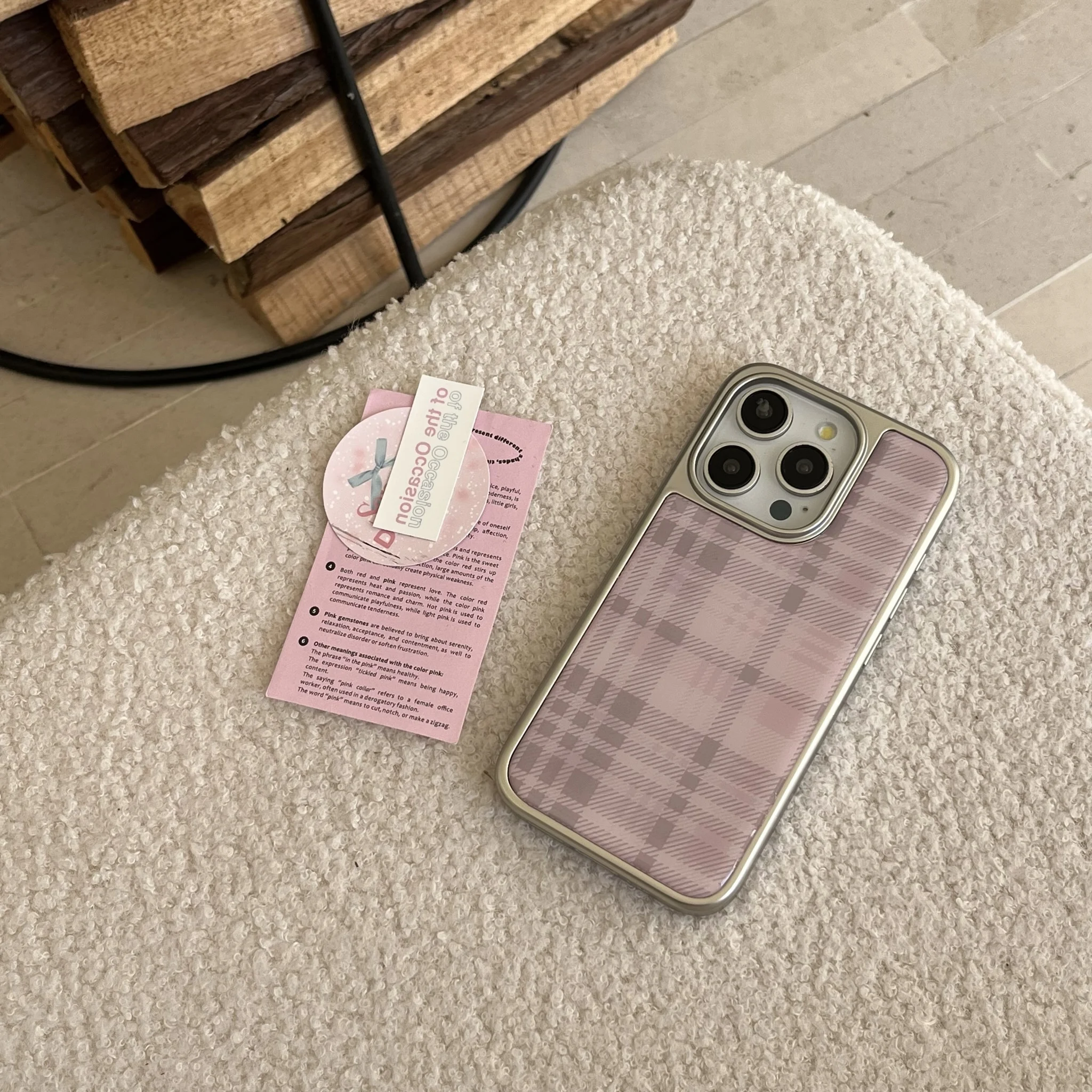 Stylish Simple Electroplate Pink Plaid Pattern Solid Color Phone for iPhone 13 14 15 16 Pro Max Glossy Shockproof Phone Case