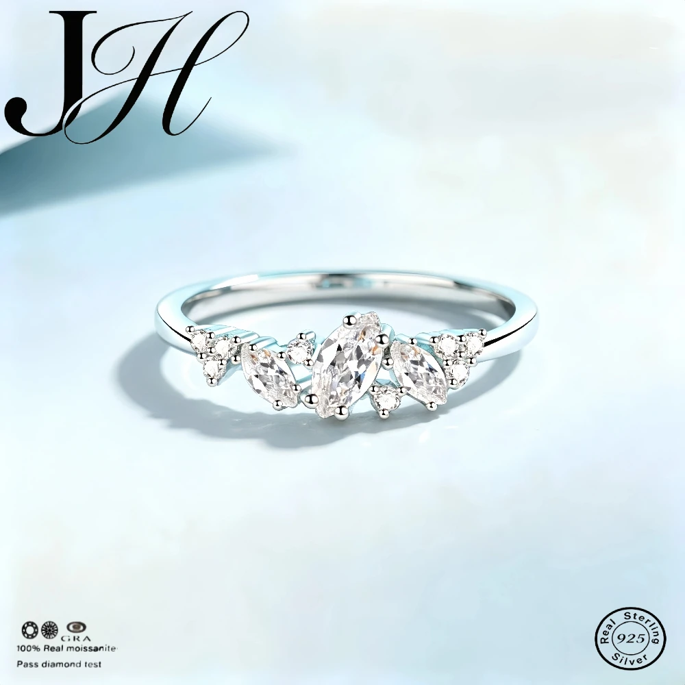 JH 925 Sterling Silver Ring For Women 0.58CT Moissanite Engagement Ring D VVS1 Marquise Moissanite Couple Ring Fine Jewelry Gift
