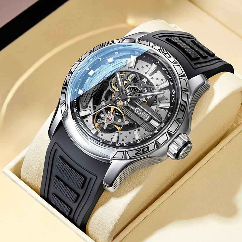 

Мужские автоматические механические часы Bonest Gatti, водостойкие светящиеся наручные часы с силиконовым ремешком для мужчин