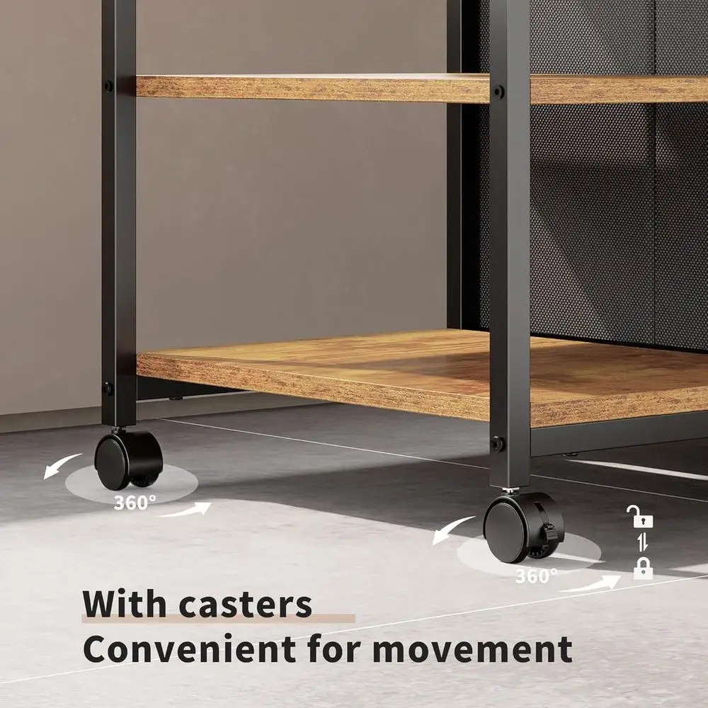 خزانة ملفات جانبية من القماش ذات 3 أدراج مع حامل طابعة دوارة، بني ريفي للمكتب المنزلي #6