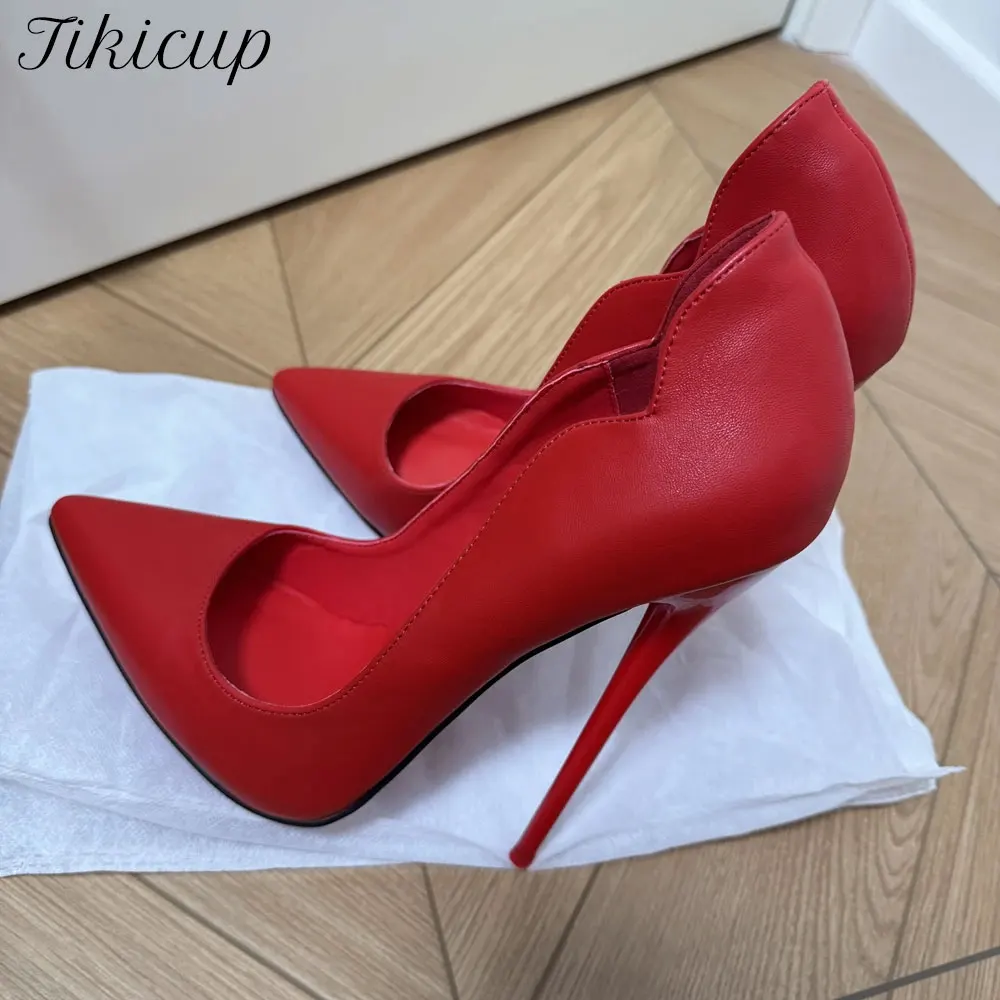 14cm 16cm Ultra Stiletto High Heels Red Matte Sexy V Cut Pointed Toe Pumps Pole Dancing  Model Catwalk Nightclub Party Plus Size