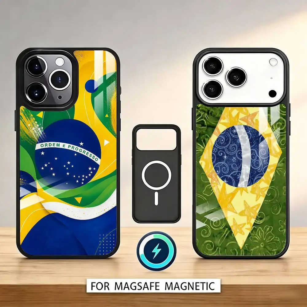 B-Brazil Flag Phone Case For iPhone17,16,15,14,13,12,11 Plus,Pro Max Magnetic For Magsafe Wireless Charging