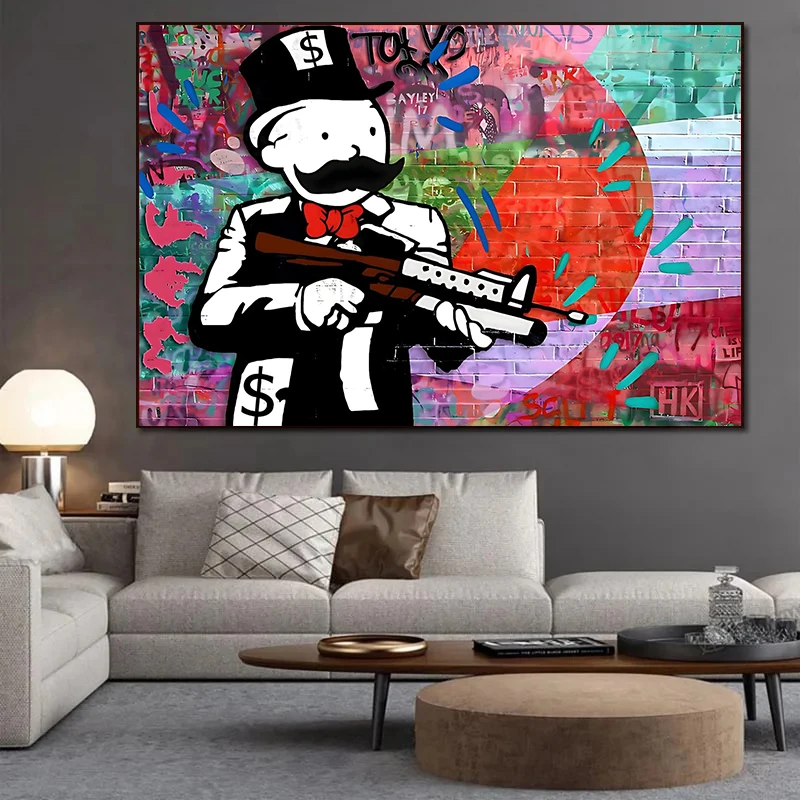 Alec Monopolys Gun Abstract Wall Art Canvas Painting Street Graffiti Poster Print Pictures for Modern Living Room Home Decor