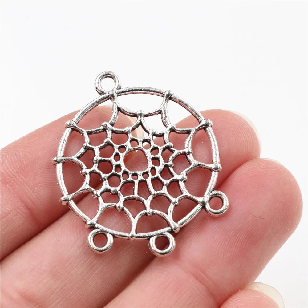 34x29mm 10pcs Antique Silver Plated Bronze Plated Spiderweb Style Connector Handmade Charms Pendant:DIY for bracelet necklace