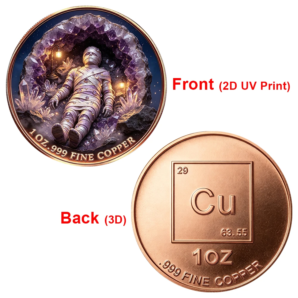 1pc Spooky Mummy Commemorative Copper Coin 1 Oz .999 Fine Copper Dark Gothic Mummy Collectible Medal Keepsake Gift for Halloween