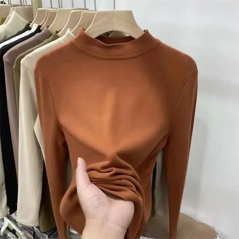 Autumn Winter Long-sleeved T-shirt Lady Thermal Underwear Slim Fit  New Style Small Round Neck Top Thermal Women Clothes